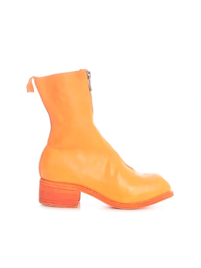 Shop Guidi Mid Front Zip Boots Sole Leather In T Orange