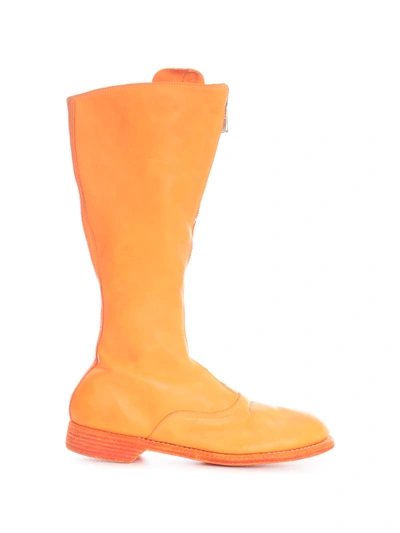 Shop Guidi Front Zip Army Boots Sole Leather In T Orange