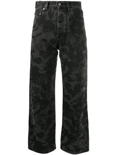 Shop Balenciaga Floral-pattern Cropped Jeans In Black