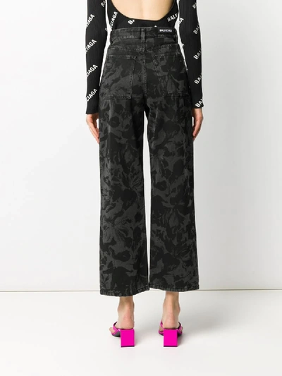 Shop Balenciaga Floral-pattern Cropped Jeans In Black