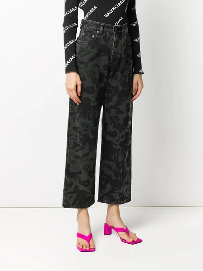 Shop Balenciaga Floral-pattern Cropped Jeans In Black