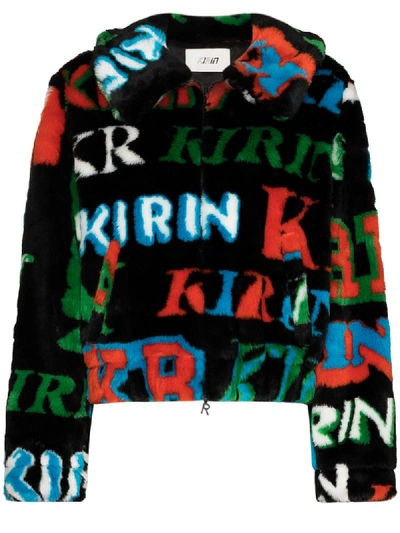 Shop Kirin Typo Faux Fur Jacket In Black
