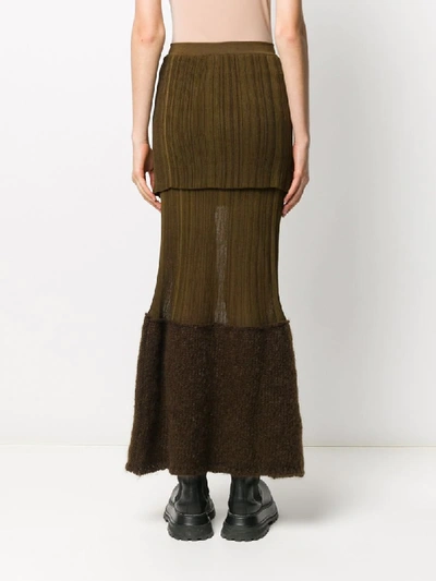Shop Moncler Tiered Knitted Maxi Skirt In Brown