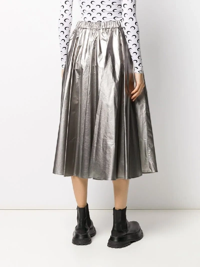 Shop Moncler Metallic Pleated Midi Skirt In Silver