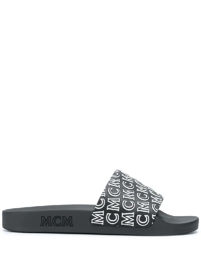 Shop Mcm Monogram Print Slides In Black