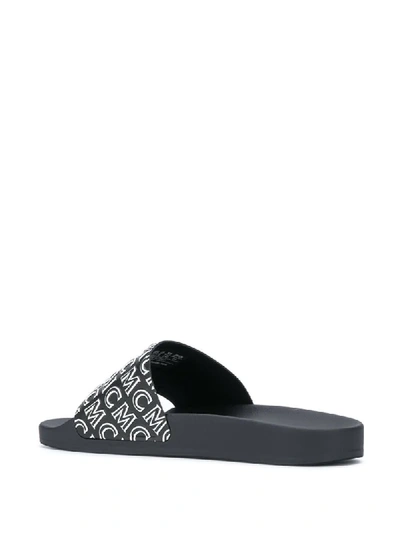 Shop Mcm Monogram Print Slides In Black