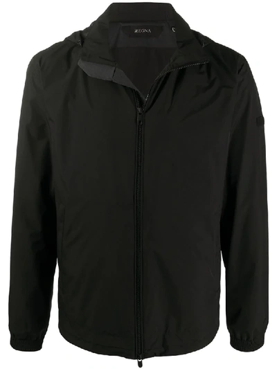 Shop Z Zegna Hooded Bomber Jacket In Black