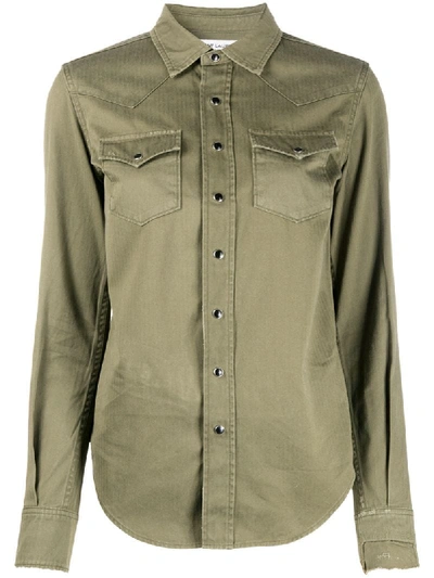 Shop Saint Laurent Button-up Long-sleeve Shirt In Green