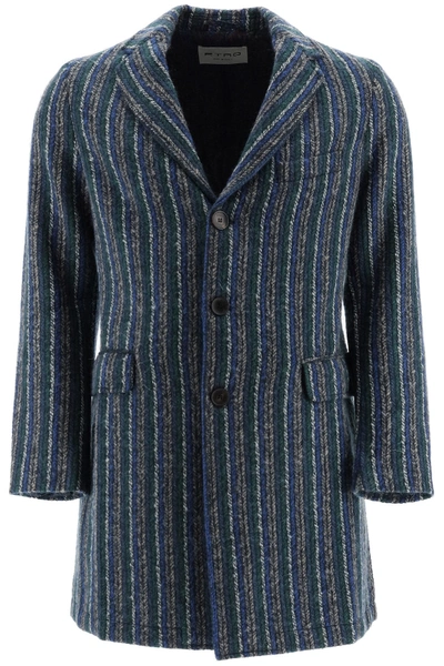 Shop Etro Striped Coat In Blu (blue)