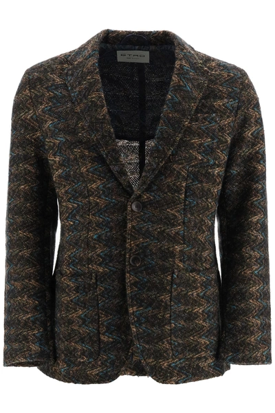 Shop Etro Jacquard Knit Blazer In Marrone (brown)