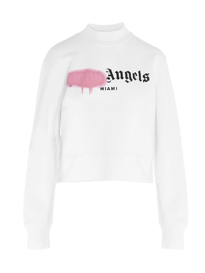 Shop Palm Angels Miami Sprayed Logo Sweatshirt In White