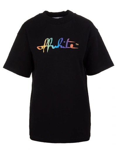 Shop Off-white Woman Black T-shirt With Rainbow Logo