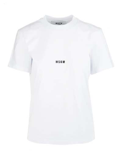 Shop Msgm White Woman T-shirt With Micro Logo In Bianco
