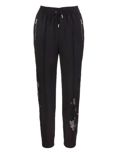 Shop Ermanno Scervino Black Joggers In Wool And Lace In Nero