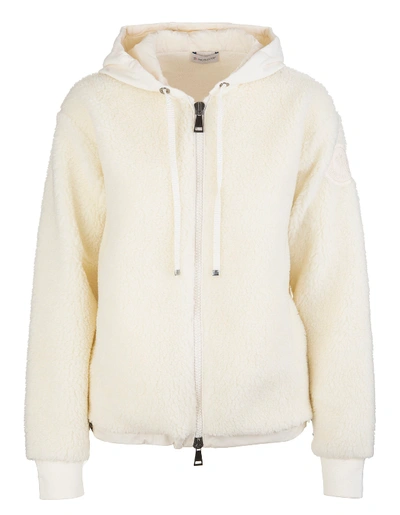 Shop Moncler Woman White Cardigan With Hood