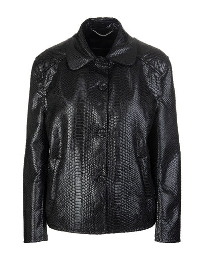 Ermanno Scervino Black Python Effect Laminated Jacket In Nero