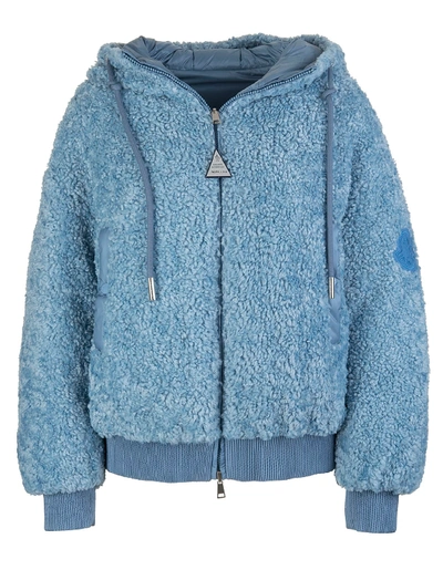 Shop Moncler Light Blue Reversible Teddy Woman Jacket
