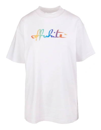 Shop Off-white Woman White T-shirt With Rainbow Logo