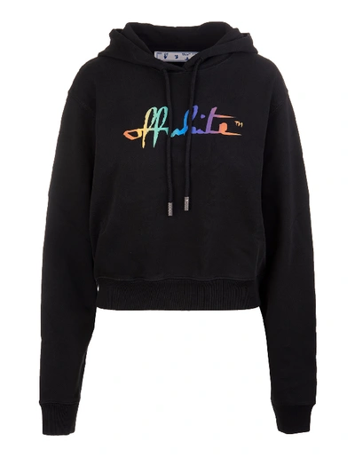 Shop Off-white Black Woman Hoodie With Rainbow Logo