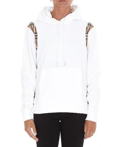 Shop Burberry Check Panels Hoodie In White