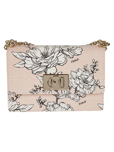 Shop Furla Floral Print Twist-lock Shoulder Bag In Candy Rose