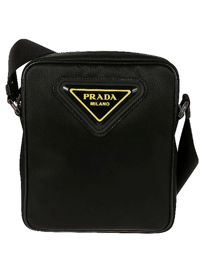 Shop Prada Logo Patch Shoulder Bag In Black/gold