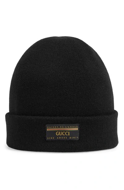 Shop Gucci Sartorial Label Wool Beanie In Black