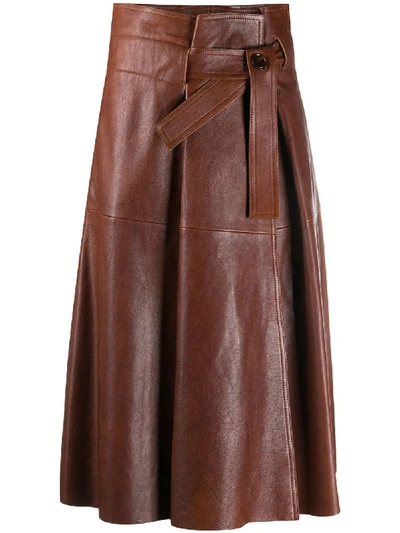Shop Chloé Belted A-line Skirt In Brown