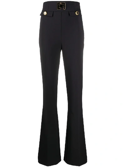 Shop Elisabetta Franchi Ultra High-waisted Bootleg Trousers In Black