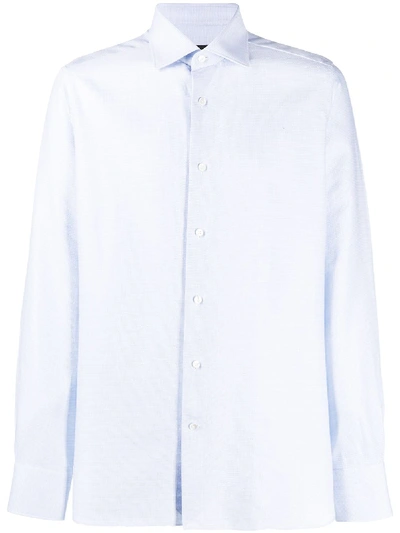 Shop Ermenegildo Zegna Abstract-print Long-sleeve Shirt In Blue