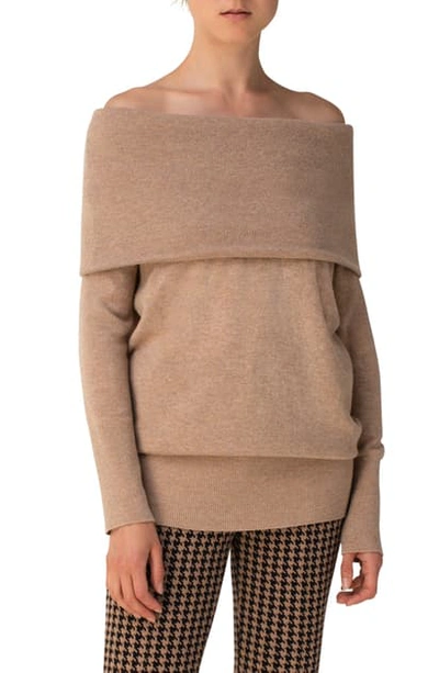 Shop Akris Punto Off The Shoulder Wool & Cashmere Tunic Sweater In Tatami