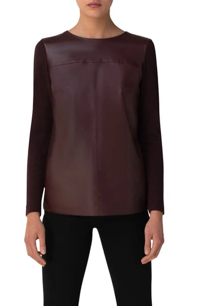 Shop Akris Leather, Cashmere & Silk Top In Dark Carmine