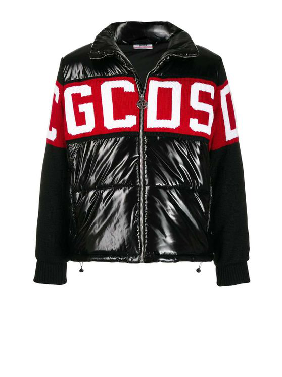 Gcds Black Down Jacket With Knitted Logo | ModeSens