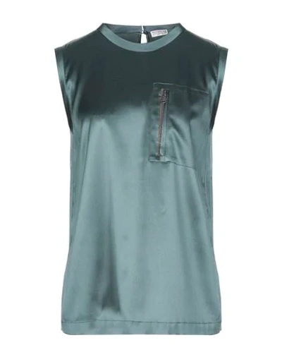 Shop Brunello Cucinelli Tops In Deep Jade