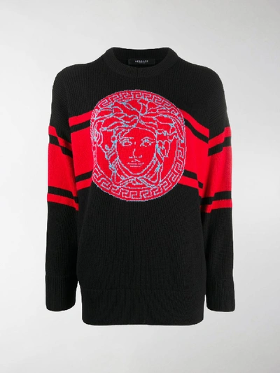 Shop Versace Medusa Intarsia Wool Jumper In Black