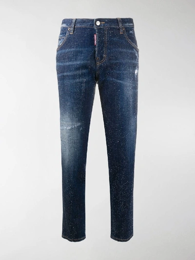 Shop Dsquared2 Studded Cropped Skinny-fit Jeans In Blue