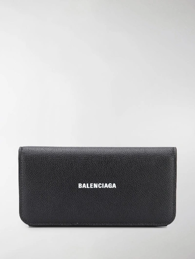 Shop Balenciaga Logo-print Leather Wallet In Black