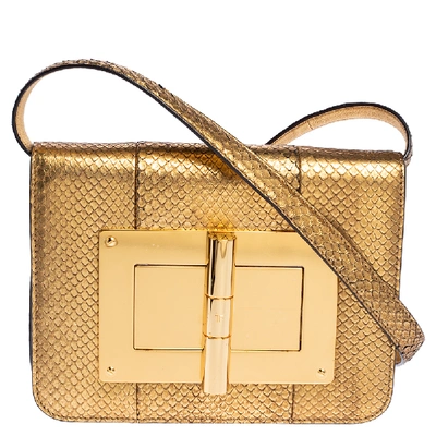 Pre-owned Tom Ford Metallic Gold Python Small Natalia Crossbody Bag