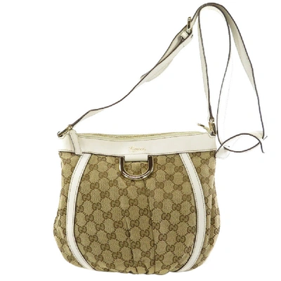 Pre-owned Gucci Brown/white Canvas And Leather D Ring Shoulder Bag