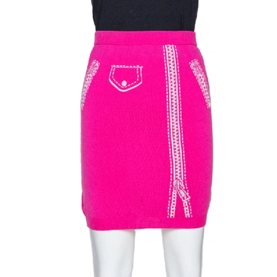 Pre-owned Moschino Couture Pink Wool Biker Optical Illusion Mini Skirt M