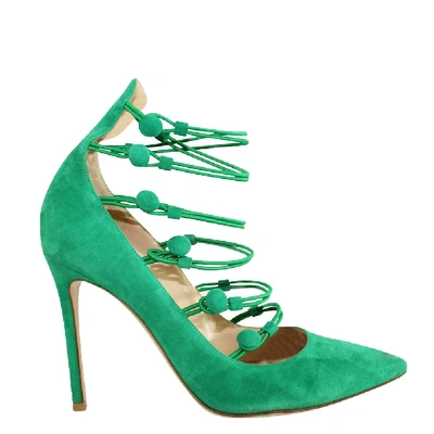 Pre-owned Gianvito Rossi Suede Button Strap Pumps In Green