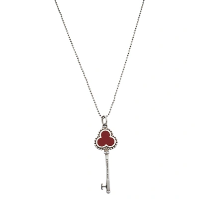 Pre-owned Tiffany & Co Trefoil Red Enamel Key Pendant Silver Necklace