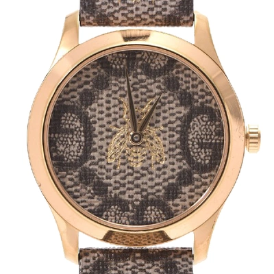 Pre-owned Gucci Brown Gold Plated Stainless Steel G-timeless Bee 126.4 Women's Wristwatch 38mm