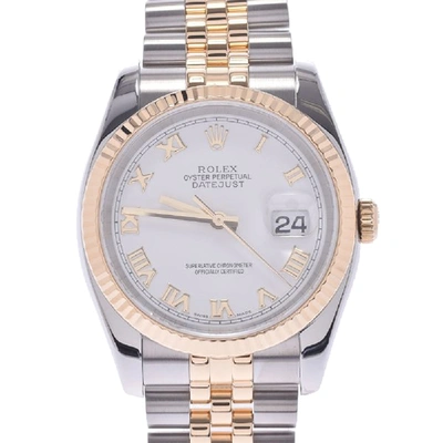 Pre-owned Rolex White 18k Yellow Gold And Stainless Steel Datejust 116233 Men's Wristwatch 36 Mm