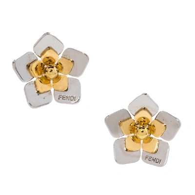 Pre-owned Fendi Two Tone Blossom Stud Earrings In Gold