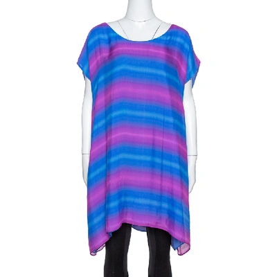 Pre-owned Emporio Armani Blue & Pink Gradient Print Silk Tunic L