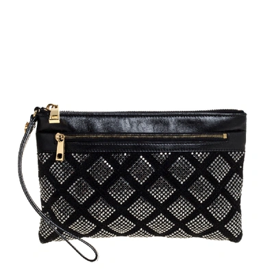 Pre-owned Marc Jacobs Black Crystal Embellished Quilted Suede And Leather Pouch