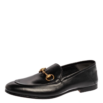 Pre-owned Gucci Black Leather Jordaan Horsebit Slip On Loafers Size 40