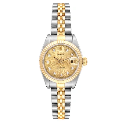 Pre-owned Rolex Diamonds Champagne 18k Yellow Gold And Stainless Steel Datejust Automatic 69173 Women's Wristwatch 2