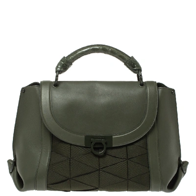 Pre-owned Ferragamo Military Green Fabric And Leather Sofia Top Handle Bag